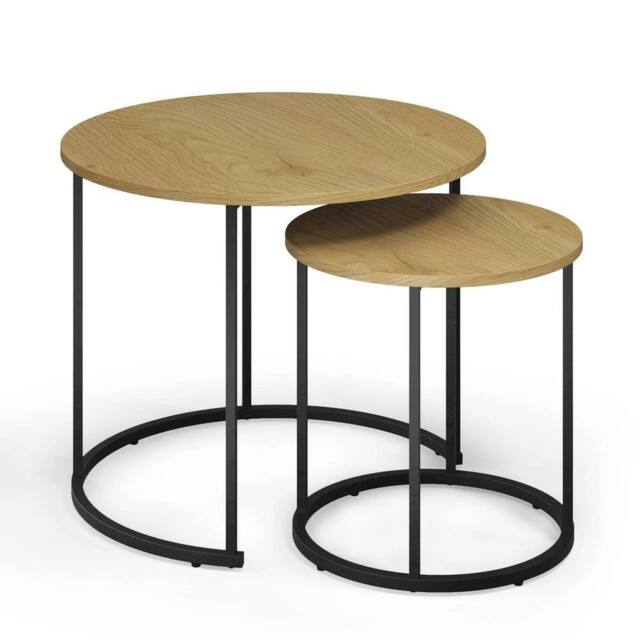 Havendro Wild Oak Nesting Tables Set of 2 Industrial Round Side Tables in Light Oak - image 1