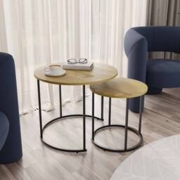 Havendro Wild Oak Nesting Tables Set of 2 Industrial Round Side Tables in Light Oak - thumbnail 4