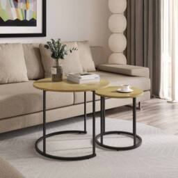 Havendro Wild Oak Nesting Tables Set of 2 Industrial Round Side Tables in Light Oak - thumbnail 3
