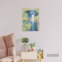"Artery8 Amida Falls of the Kisokaido Road Canvas Wall Art Print Hokusai in Blue - Size: W18"" x H24""" - thumbnail 3