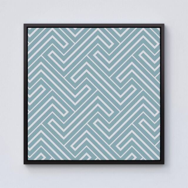 "Warren Reed - Designer Blue & White Geometric Pattern Framed Canvas in Black - Size: W30"" x H30""" - image 1