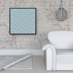 "Warren Reed - Designer Blue & White Geometric Pattern Framed Canvas in Black - Size: W30"" x H30""" - thumbnail 2