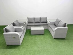 Fimous PE Rattan Garden Furniture Set Adjustable Chair Sofa Double Love Seat 2 Seater Sofa Lounge Set Oblong Coffee Table 2 Side Table Light Grey - thumbnail 1
