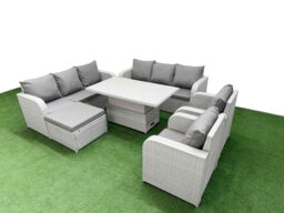 Fimous PE Rattan High Back Lounge Sofa Set Patio Adjustable Lifting Dining or Coffee Table & Chairs Set w/ 3 Seater Sofa Reclining Chair Big - thumbnail 2