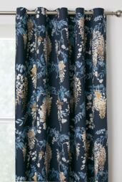 Dreams & Drapes 'Wisteria' Floral Print Pair of Eyelet Curtains in Navy - Size: 168 cm width x 229 cm drop - thumbnail 2