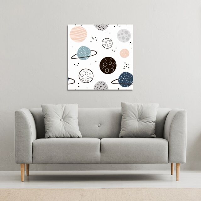 Benjamin Tate Design Child hand drawn space elements (Canvas Print) / 127 x 127 x 4cm in Natural - Size: 127 x 127 x 4 cm - image 1