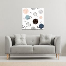 Benjamin Tate Design Child hand drawn space elements (Canvas Print) / 127 x 127 x 4cm in Natural - Size: 127 x 127 x 4 cm - thumbnail 1