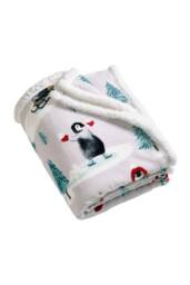 Catherine Lansfield 'Christmas Sherpa Penguins' Cosy Blanket Throw in Natural - Size: 130 cm x 170 cm - thumbnail 4