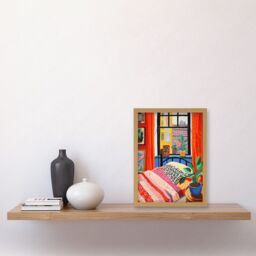 Artery8 Wall Art Print The Artist's Bedroom Henri Matisse Style Vibrant Patterns Colourful Oil Painting Artwork Framed A4 in Light Oak - thumbnail 2