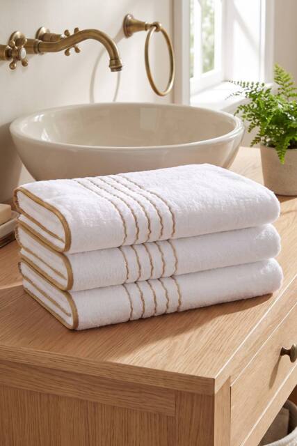 Living and Home 3-Pack Soft Bath Towels with Gold Lines in White - image 1