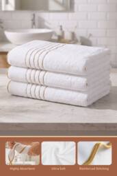 Living and Home 3-Pack Soft Bath Towels with Gold Lines in White - thumbnail 3