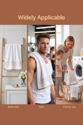 Living and Home 3-Pack Soft Bath Towels with Gold Lines in White - thumbnail 5