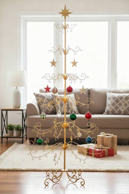 Living and Home Metal Christmas Tree Holiday Ornament Display Stand with Star Top in Gold - Size: Large - image 1