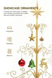 Living and Home Metal Christmas Tree Holiday Ornament Display Stand with Star Top in Gold - Size: Large - thumbnail 3