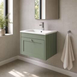 Balterley 600mm Wall Hung 1 Drawer Unit with Stone Basin 1TH - Satin Green - thumbnail 4