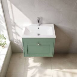 Balterley 600mm Wall Hung 1 Drawer Unit with Stone Basin 1TH - Satin Green - thumbnail 3