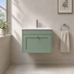 Balterley 600mm Wall Hung 1 Drawer Unit with Stone Basin 1TH - Satin Green - thumbnail 6