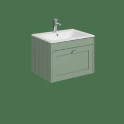 Balterley 600mm Wall Hung 1 Drawer Unit with Stone Basin 1TH - Satin Green - thumbnail 1