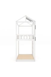 Living and Home Modern Twin Bunk Bed Slatted Board House Shaped in White - thumbnail 8