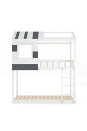 Living and Home Modern Twin Bunk Bed Slatted Board House Shaped in White - thumbnail 3