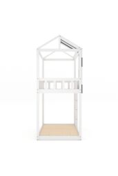 Living and Home Modern Twin Bunk Bed Slatted Board House Shaped in White - thumbnail 4