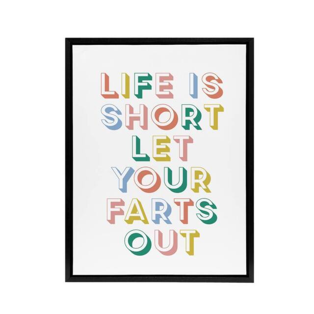 "Artery8 Life Is Short Let Your Farts Out Retro Funny Framed Canvas Wall Art - Size: W12"" x H16""" - image 1