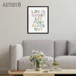 "Artery8 Life Is Short Let Your Farts Out Retro Funny Framed Canvas Wall Art - Size: W12"" x H16""" - thumbnail 3