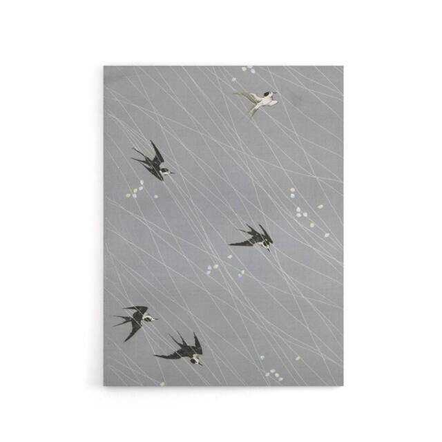 "Artery8 Nampei Swallows Birds Vintage Japanese Illustration Canvas Art Print in Grey - Size: W12"" x H16""" - image 1