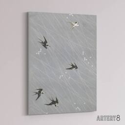 "Artery8 Nampei Swallows Birds Vintage Japanese Illustration Canvas Art Print in Grey - Size: W12"" x H16""" - thumbnail 2