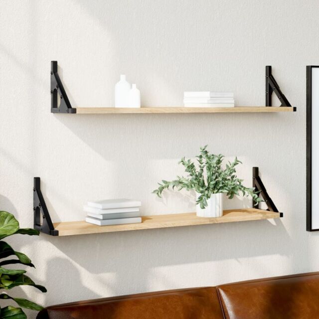 Berkfield Home Wall Shelves 2 pcs Sonoma Oak 80x15x15.5 cm Engineered wood in Brown - image 1