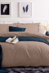 Belledorm Easy Care 200 Thread Count Cotton Polyester Percale Duvet Cover in Light Brown - Size: Double