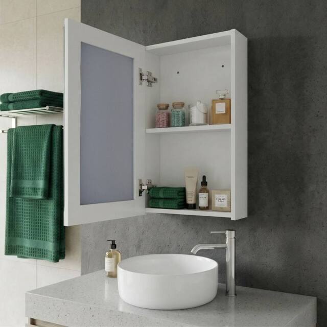 Wyld and Coco Bathroom Mirror White Modern Plywood Construction Hidden Shelf - image 1