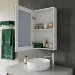 Wyld and Coco Bathroom Mirror White Modern Plywood Construction Hidden Shelf - thumbnail 1