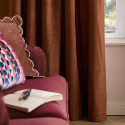 Furn The Ultimate Velvet Room Darkening Pencil Pleat Curtain Pair in Terracotta - Size: 229 cm width x 229 cm drop - thumbnail 2