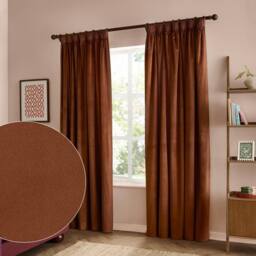 Furn The Ultimate Velvet Room Darkening Pencil Pleat Curtain Pair in Terracotta - Size: 229 cm width x 229 cm drop