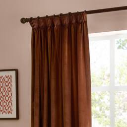 Furn The Ultimate Velvet Room Darkening Pencil Pleat Curtain Pair in Terracotta - Size: 229 cm width x 229 cm drop - thumbnail 3