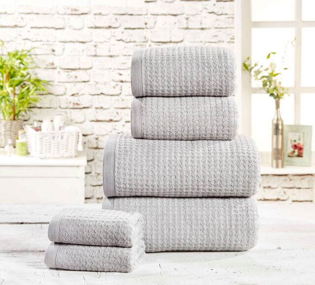 Rapport Home Waffle Textured Cotton Towels Super Soft & Absorbent in Light Grey - image 1