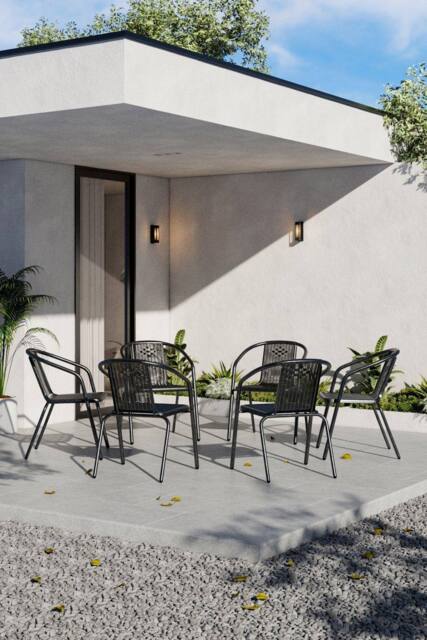 Garden Sanctuary 6Pcs Plastic Rattan Woven Stacking Garden Chairs in Black - image 1
