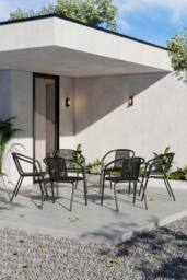 Garden Sanctuary 6Pcs Plastic Rattan Woven Stacking Garden Chairs in Black - thumbnail 1