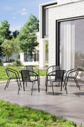 Garden Sanctuary 6Pcs Plastic Rattan Woven Stacking Garden Chairs in Black - thumbnail 2