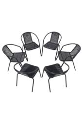 Garden Sanctuary 6Pcs Plastic Rattan Woven Stacking Garden Chairs in Black - thumbnail 3