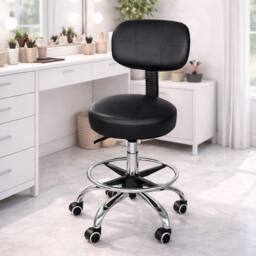 Levede Swivel Drafting Chair Low Back Round Rolling Stool Height Adjustable in Black - thumbnail 3