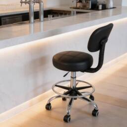 Levede Swivel Drafting Chair Low Back Round Rolling Stool Height Adjustable in Black - thumbnail 2