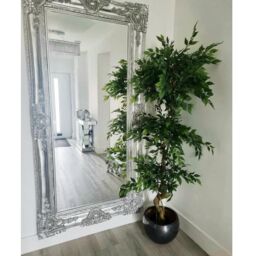 Leaf Artificial Ficus Triple Ball Tree 6ft Silver Metal Planter in Green - thumbnail 5