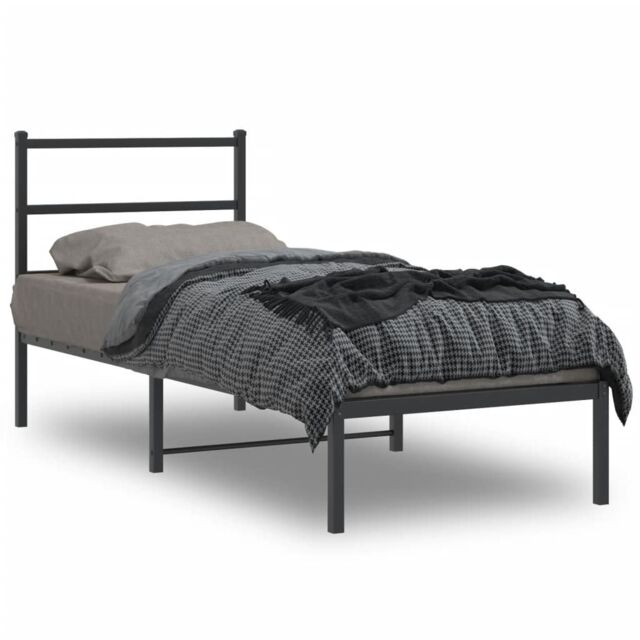 Berkfield Home Metal Bed Frame without Mattress with Headboard Black 75x190cm - Size: 75x190 cm