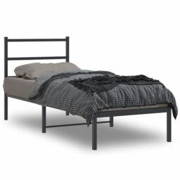 Berkfield Home Metal Bed Frame without Mattress with Headboard Black 75x190cm - Size: 75x190 cm - thumbnail 1
