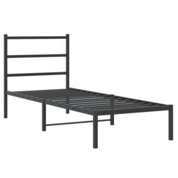 Berkfield Home Metal Bed Frame without Mattress with Headboard Black 75x190cm - Size: 75x190 cm - thumbnail 2