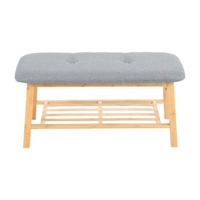 EONLION 2 Tier Wood Shoe Bench Bamboo Boot Rack Shelf in Grey - Size: 100 cm - image 1