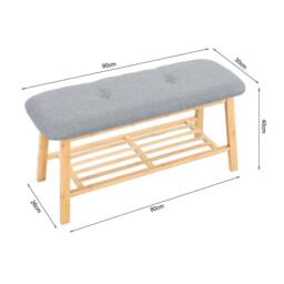 EONLION 2 Tier Wood Shoe Bench Bamboo Boot Rack Shelf in Grey - Size: 100 cm - thumbnail 2