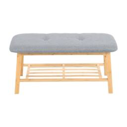 EONLION 2 Tier Wood Shoe Bench Bamboo Boot Rack Shelf in Grey - Size: 100 cm - thumbnail 1